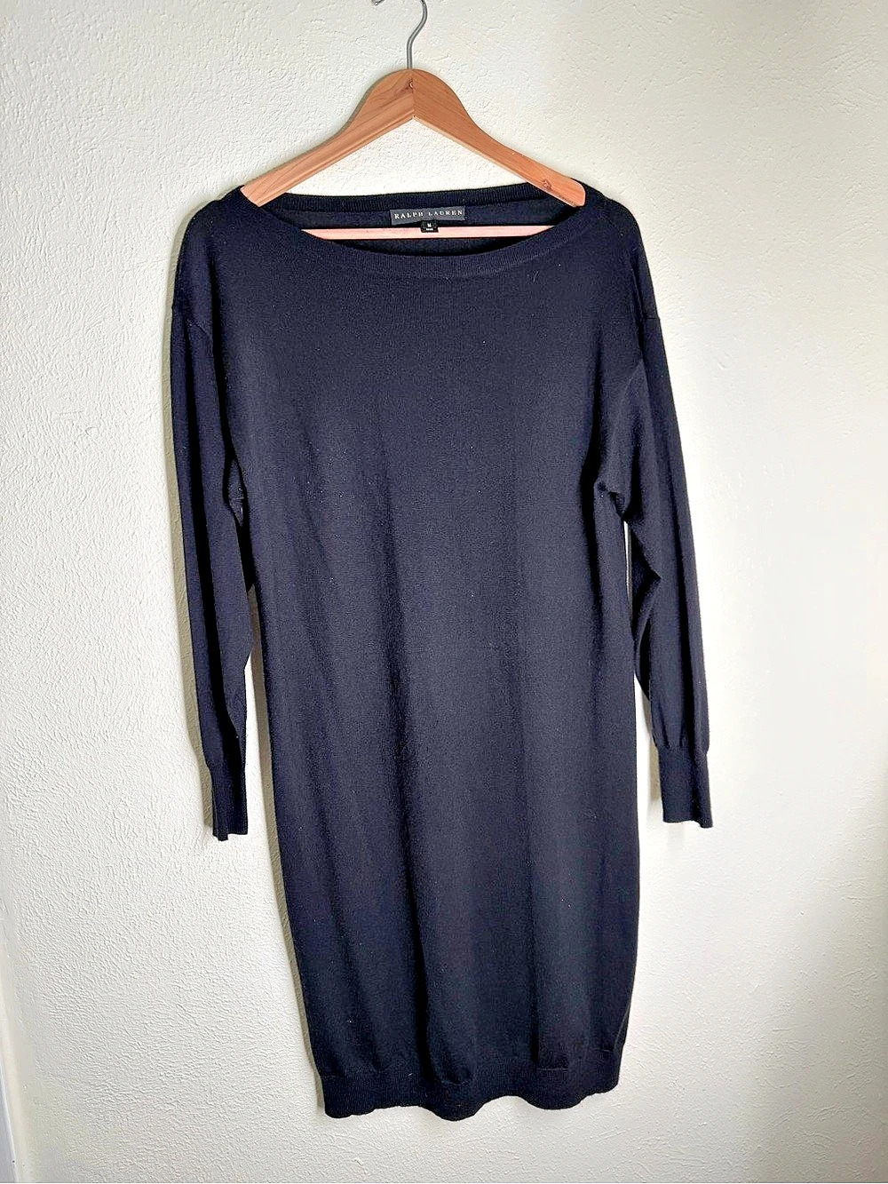 Ralph Lauren Black Long Sleeve Midi cashmere/silk knit Dress